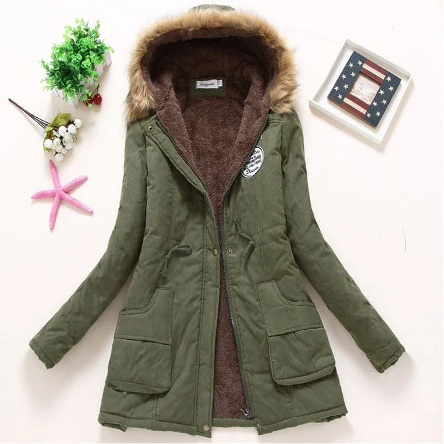 2018 winter jacket women wadded jacket female outerwear slim winter hooded coat long cotton padded fur collar parkas plus size