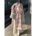 Getadme Winter Rainbow Woollen Coats Women Casual Warm Loose Plaid Long Coats Female Korean Fashion Office Lady Trench Jackets Y2k