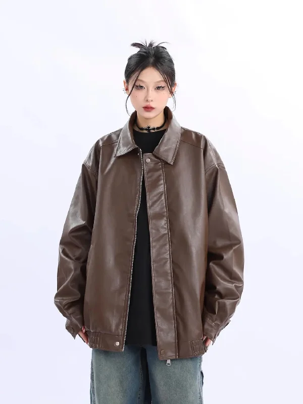 New Autumn Traf American Women Coat Women's Retro Brown Leather Jacket 2023 Trf Jackets Clothing Winter