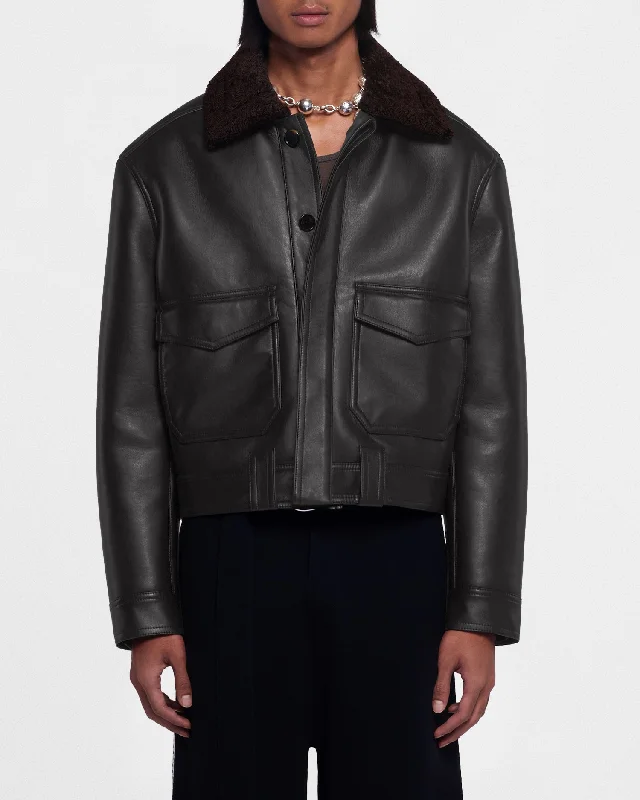 Ruben - Cropped Faux Shearling Jacket - Black Brown