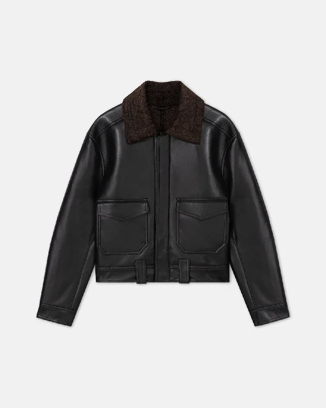 Ruben - Cropped Faux Shearling Jacket - Black Brown