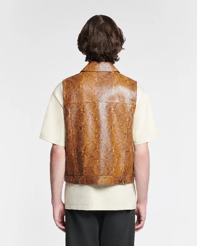 Egil - Faux Snake-Embossed Leather Vest - Cashew