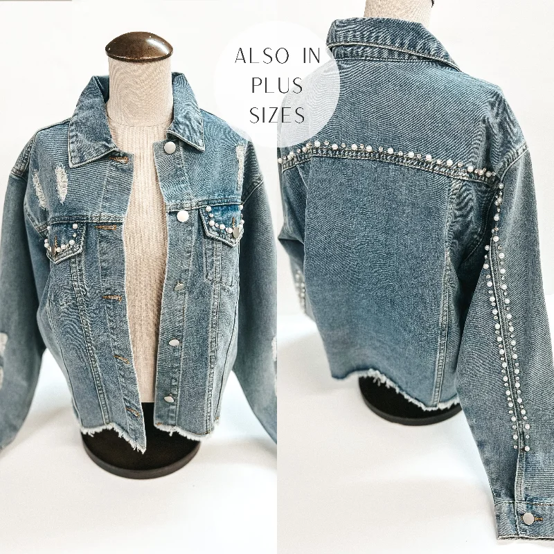 Better Than You Imagined Pearl and Crystal Beaded Denim Jacket in Medium Wash