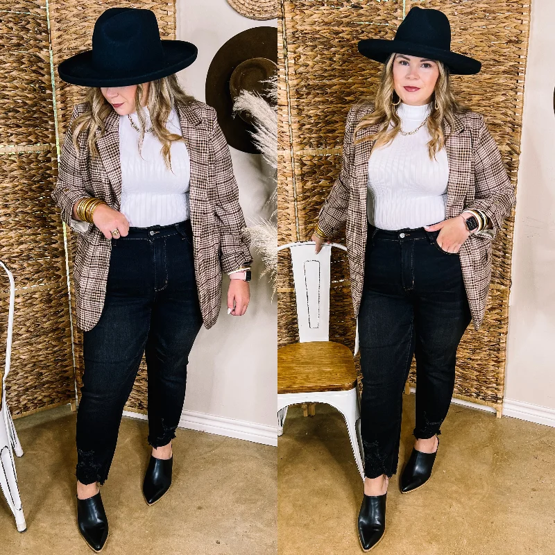 Insta Famous Plaid Open Front Blazer with Pockets in Brown Mix