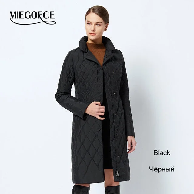 Spring Women's Parka Coat Warm Jacket Women's Thin Cotton Quilted Coat With Standing Collar New Collection Of Designer MIEGOFCE