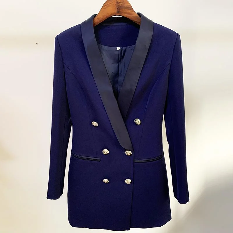 Navy Blue Tuxedo Blazer Women - Casual - Plain-Solid