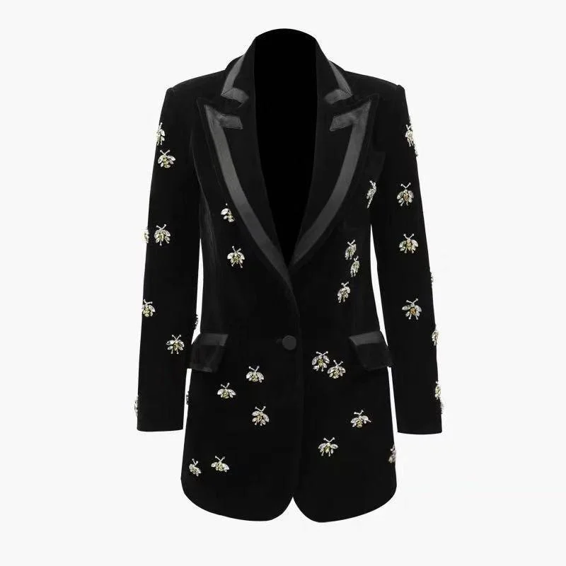 Bees Beaded Velvet Blazer Women - Casual - Printed