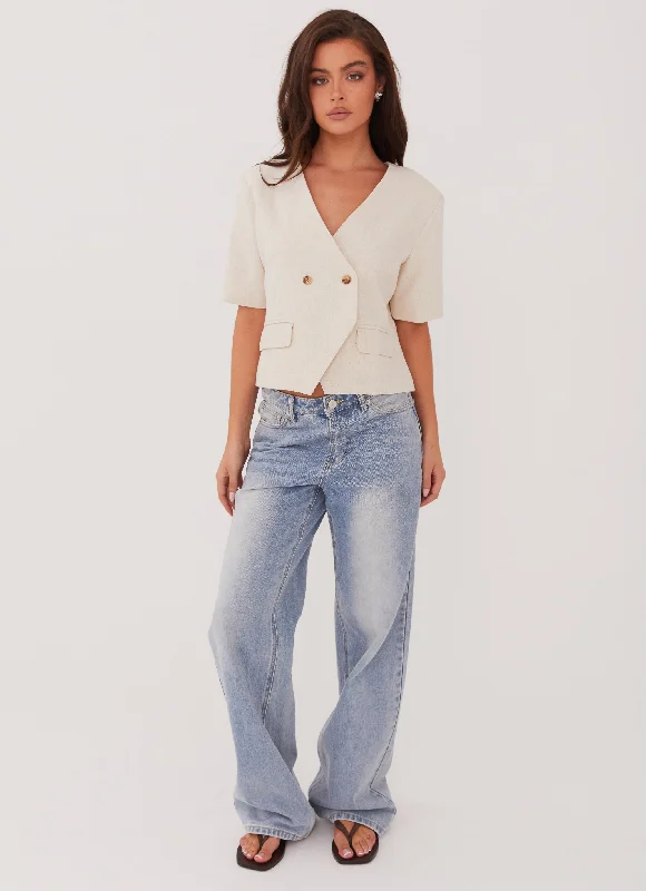 Hacienda Linen Short Sleeve Blazer - Oatmeal