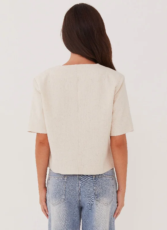 Hacienda Linen Short Sleeve Blazer - Oatmeal