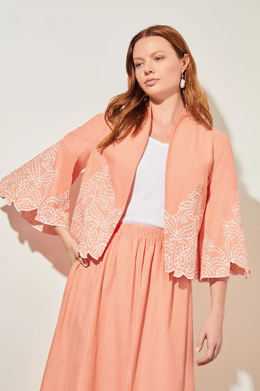 Plus Size Open Front Jacket - Embroidered Woven