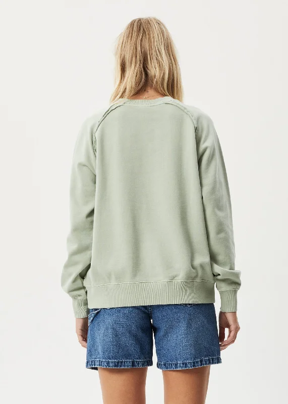 AFENDS Womens Cutback - Raglan Crewneck Jumper - Eucalyptus