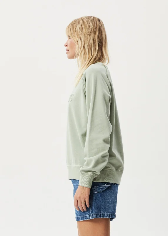 AFENDS Womens Cutback - Raglan Crewneck Jumper - Eucalyptus