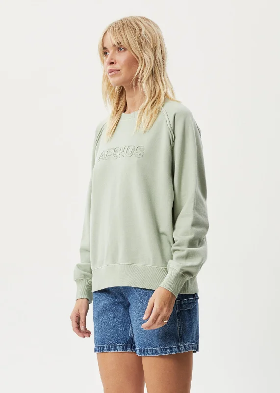 AFENDS Womens Cutback - Raglan Crewneck Jumper - Eucalyptus