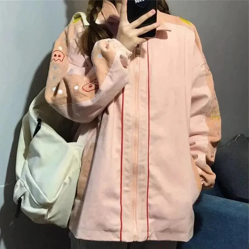 INS Vintage Loose Plush Student Corduroy Coat