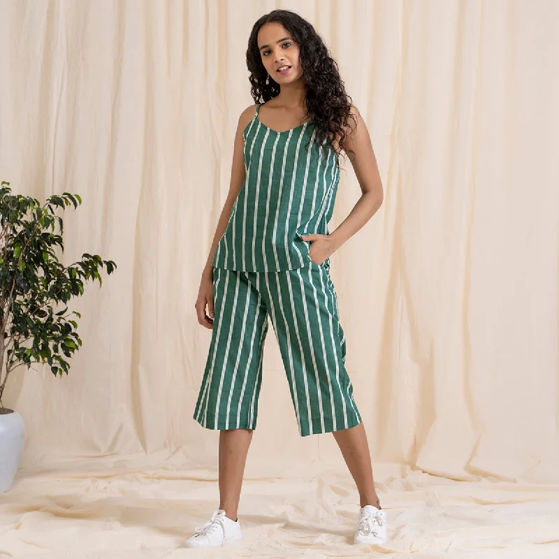 Cotton Spaghetti Top for Women | Striped | Green