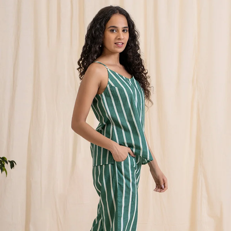 Cotton Spaghetti Top for Women | Striped | Green