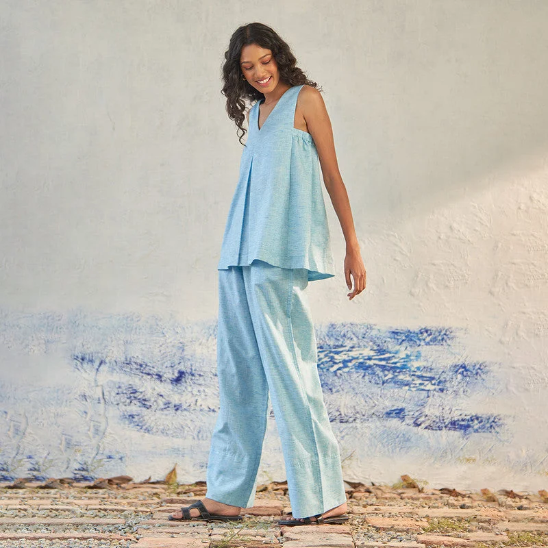 Cotton Co Ord Set for Women | Ice Blue | Textured Fabric