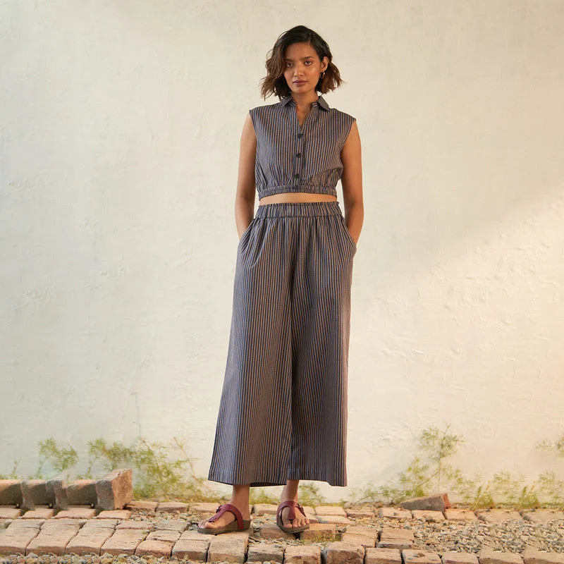 Cotton Poplin Co Ord Set for Women | Navy Blue