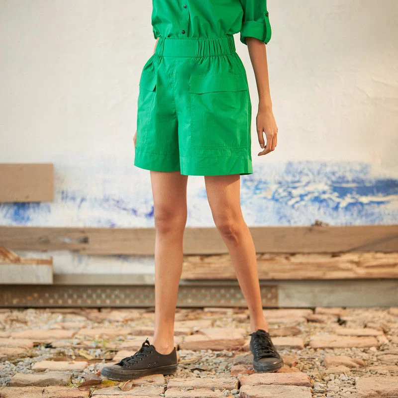 Cotton Poplin Shorts for Women | Bright Green