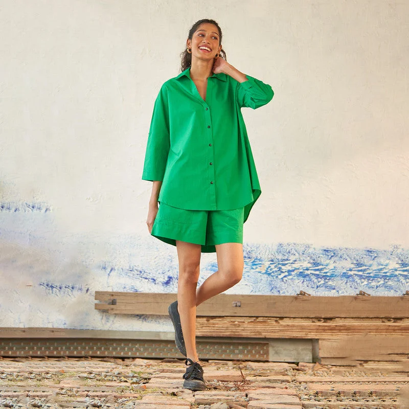 Cotton Poplin Shorts for Women | Bright Green