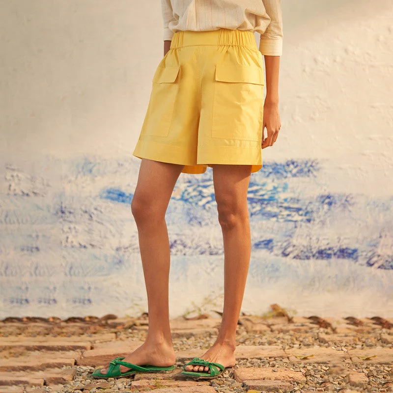 Cotton Poplin Shorts for Women | Yellow