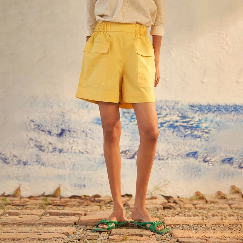 Cotton Poplin Shorts for Women | Yellow