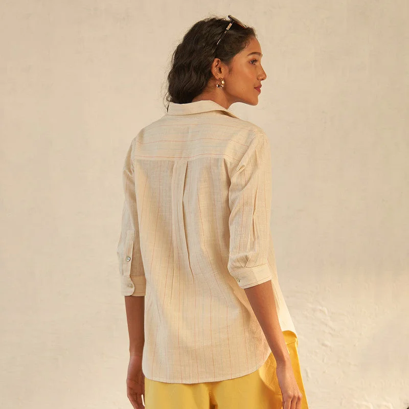 Textured Cotton Top for Women | Beige | Front Box Pleated