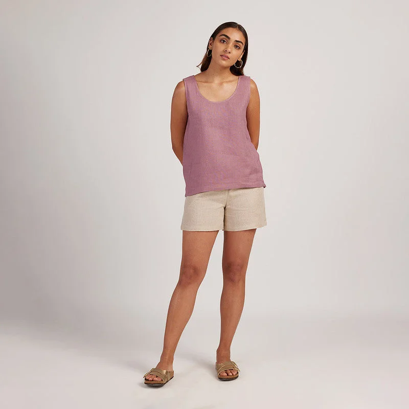 Linen Pink Tank Top For Women | Sleeveless