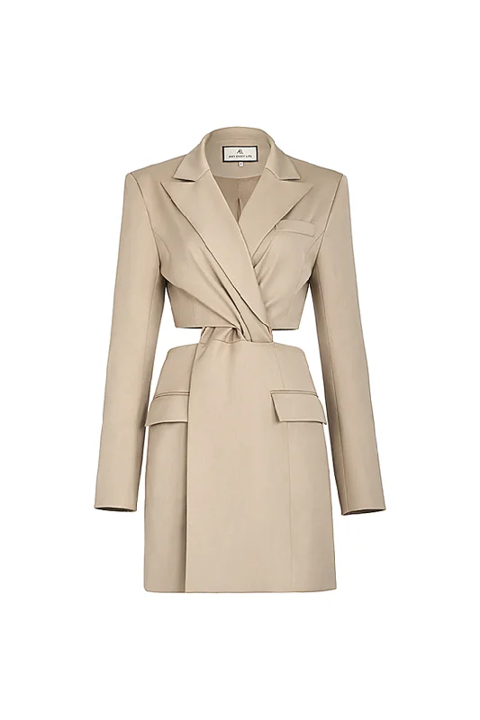 Cut air quality suit dress | Khaki suit dress | Commuter suit dress