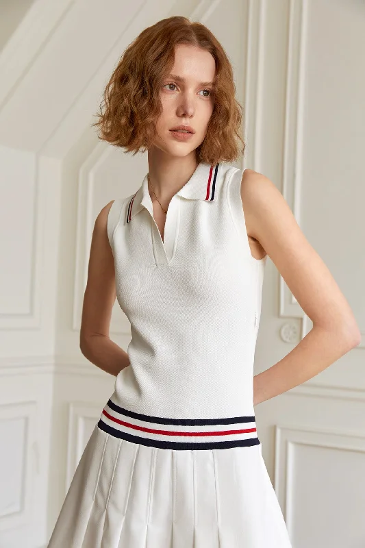 Fashion Academy Style White Knitted Spliced Sleeveless Dress