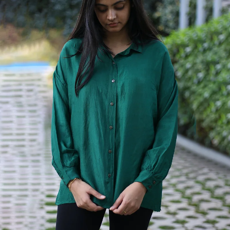 Handwoven Mulberry Silk Oversized Shirt | Green