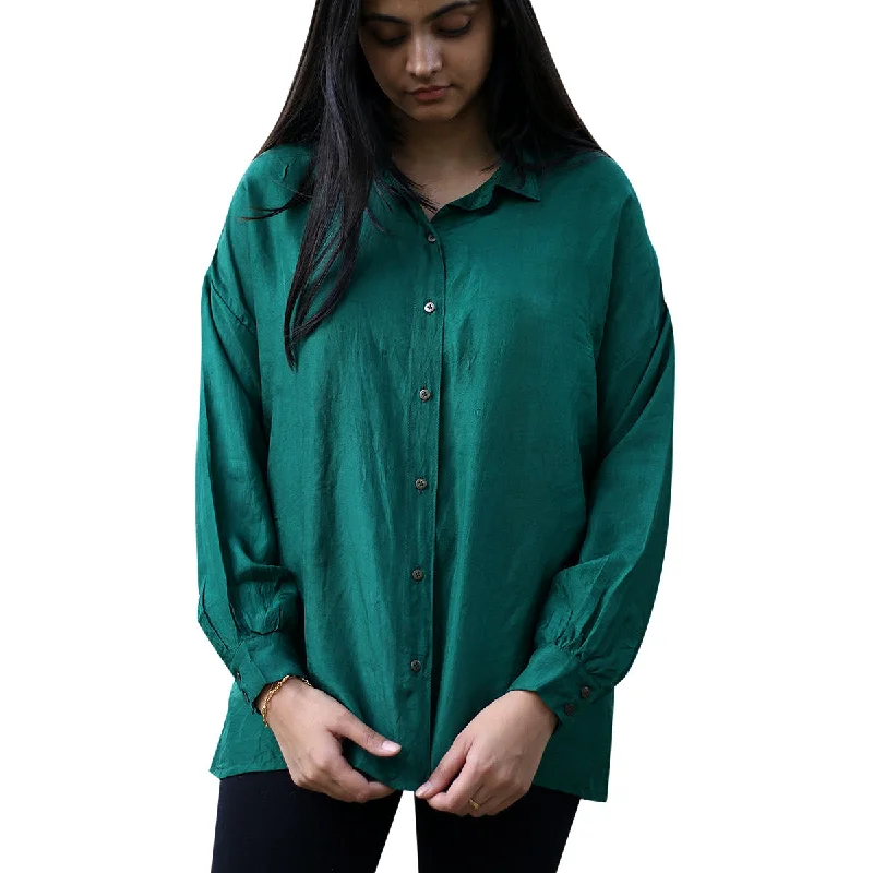 Handwoven Mulberry Silk Oversized Shirt | Green