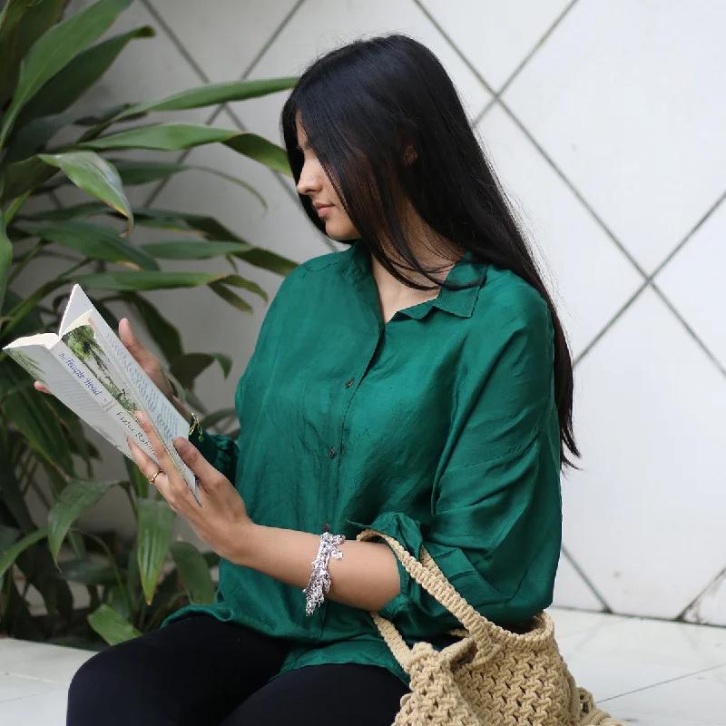 Handwoven Mulberry Silk Oversized Shirt | Green