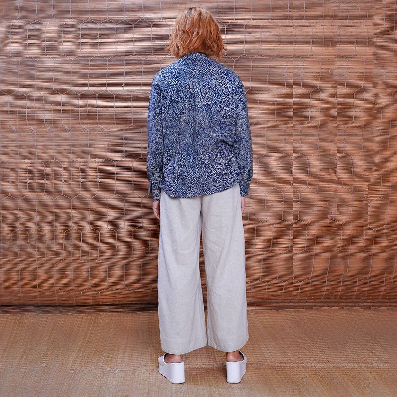 Cotton Kimono Shirt For Women | Silver Lining Hand Block Printed | Indigo