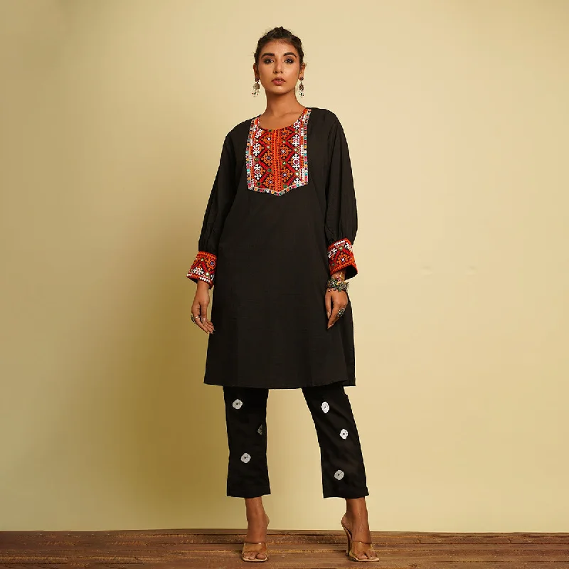 Cotton Cambric Black Kurta Set for Women | Tie-Dye