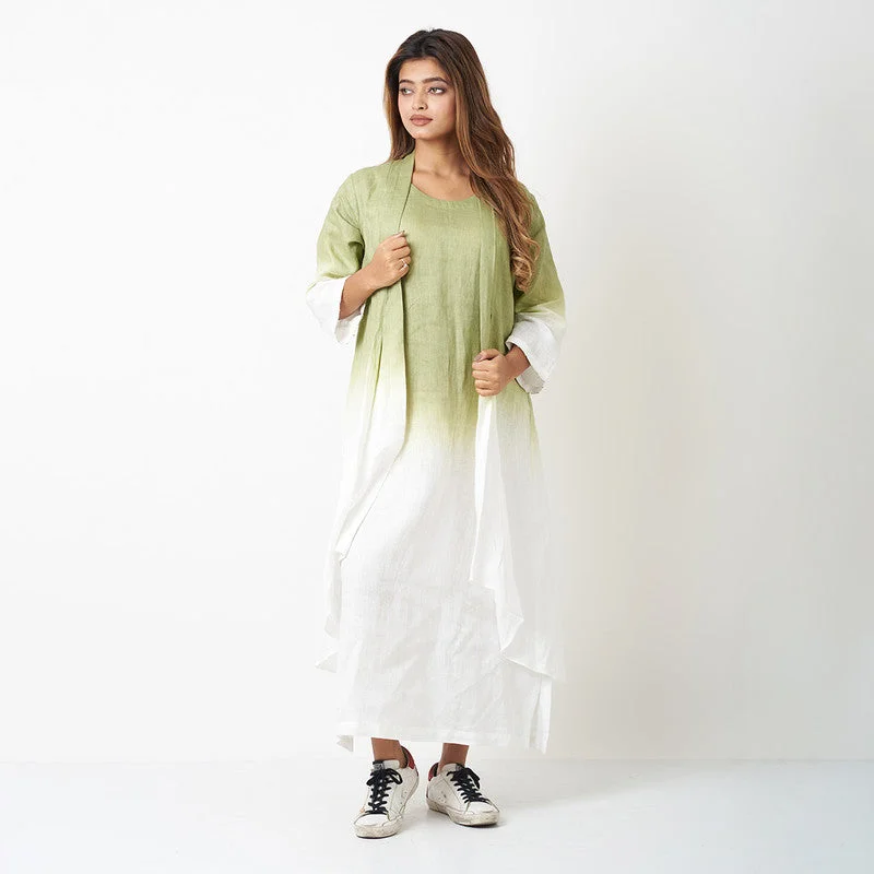 Linen Dress for Women | Ombre Layered | Green