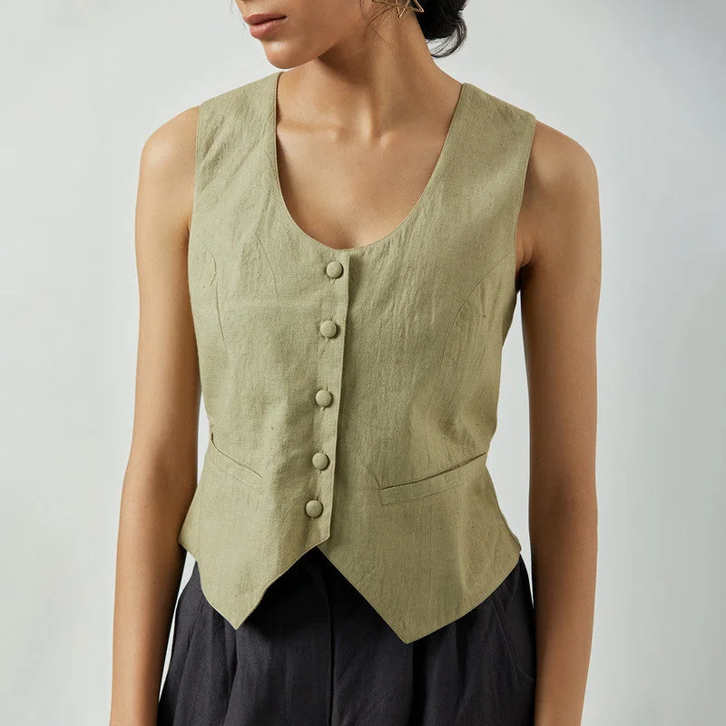 Handwoven Cotton Waistcoat for Women | Cream Beige