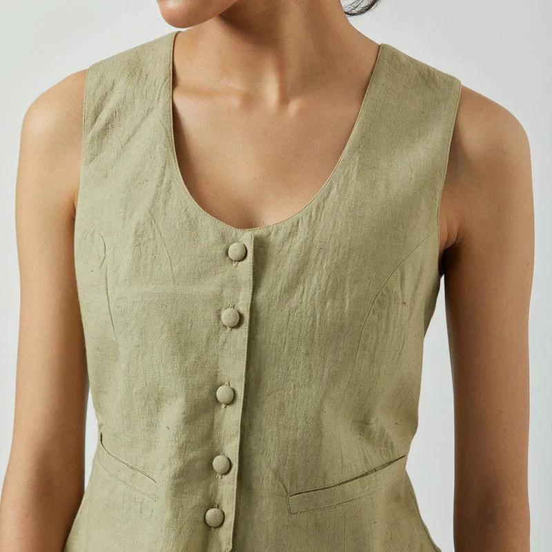 Handwoven Cotton Waistcoat for Women | Cream Beige