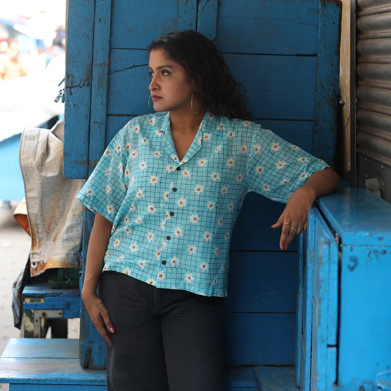 Organic Cotton Blue Shirt for Men & Women | Block Printed | Half Sleeves