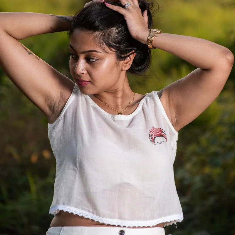 Organic Cotton Crop Top for Women | Block Print | White