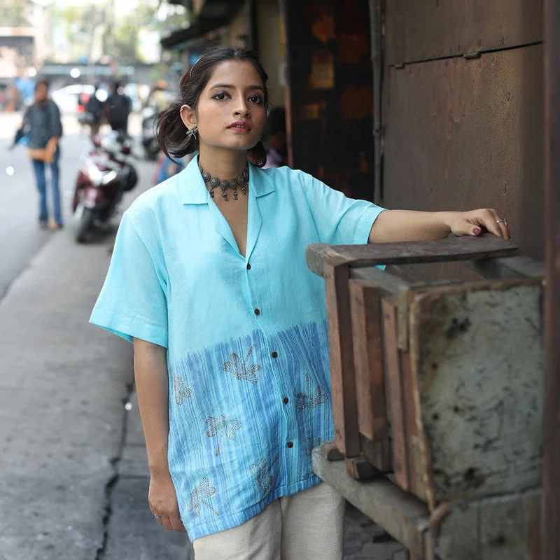 Organic Cotton Shirt for Men & Women | Block Printed | Half Sleeves | Sky blue