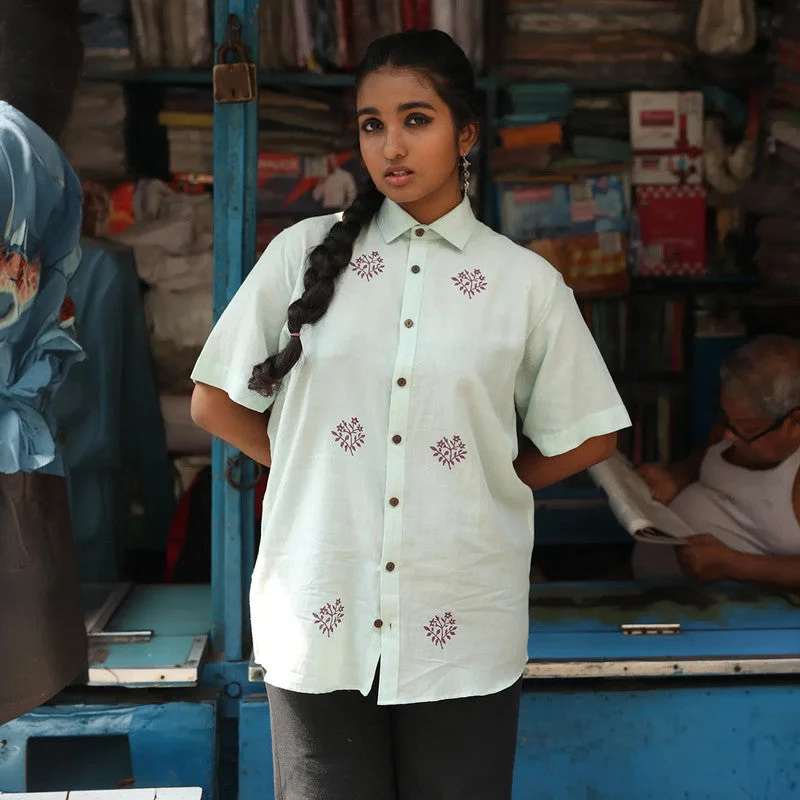 Organic Cotton Shirt for Men & Women | Half Sleeves | Block Printed | Mint Green