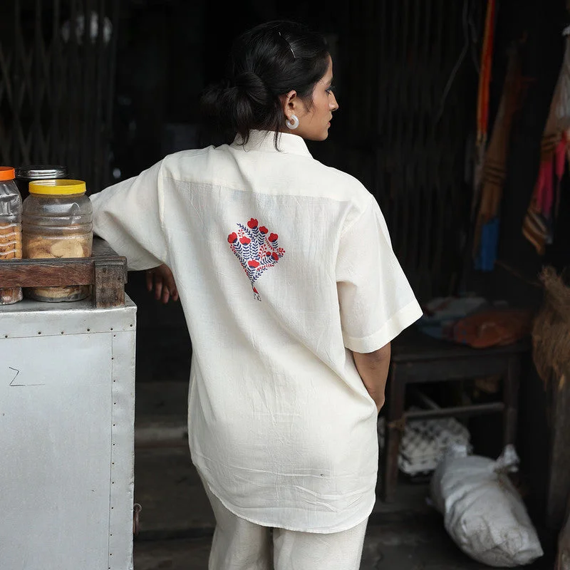 Organic Cotton Shirt for Men & Women | White | Block Printed | Half Sleeves