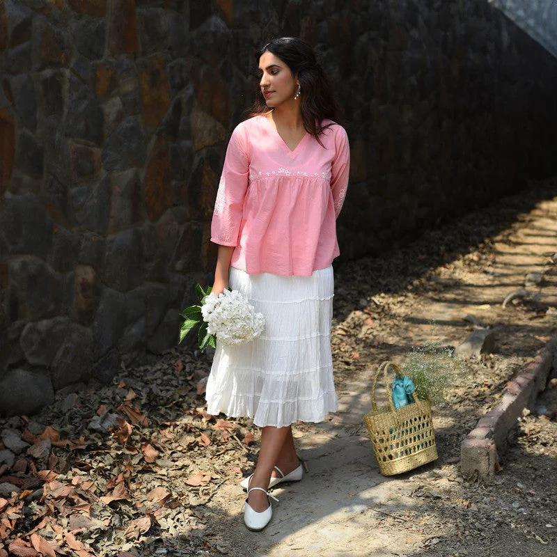 Cotton Pink Top for Women | Embroidered