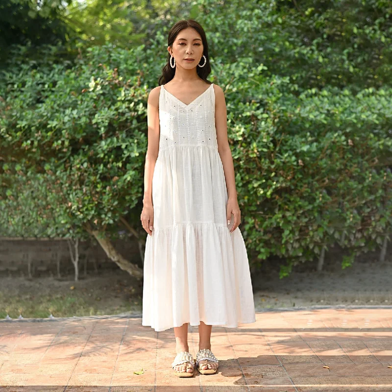 Cotton Tiered Dress for Women | White