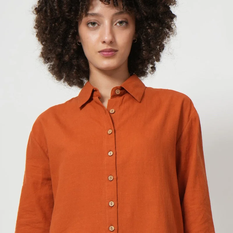 Cotton Shirt for Women | Drop Shoulder | Orange