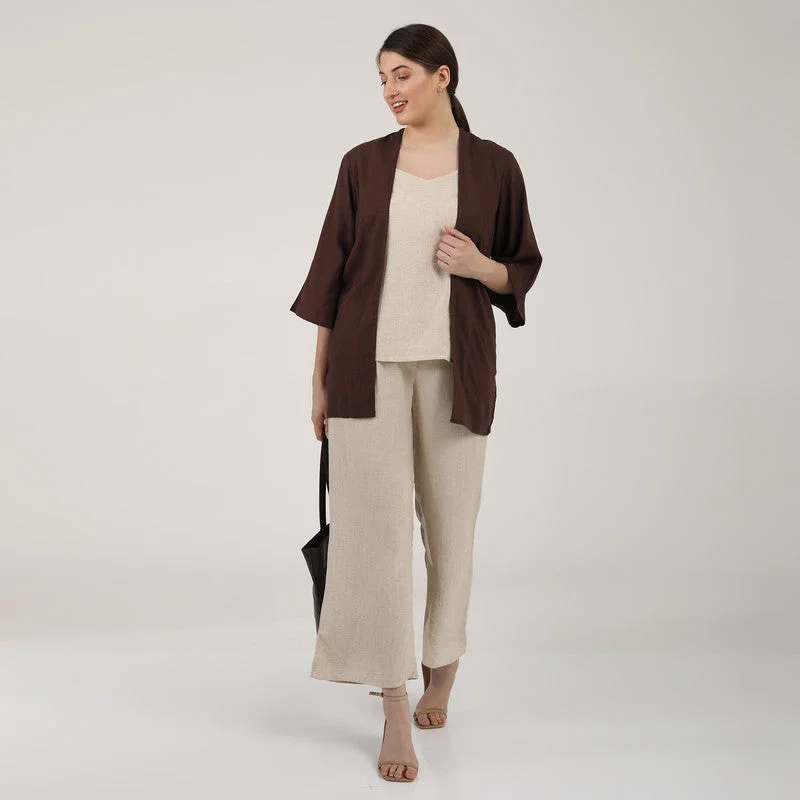 Linen Co Ord Set for Women | Beige & Brown | Set of 3