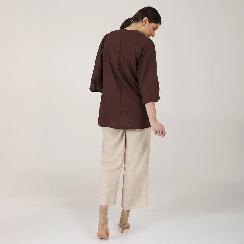 Linen Co Ord Set for Women | Beige & Brown | Set of 3