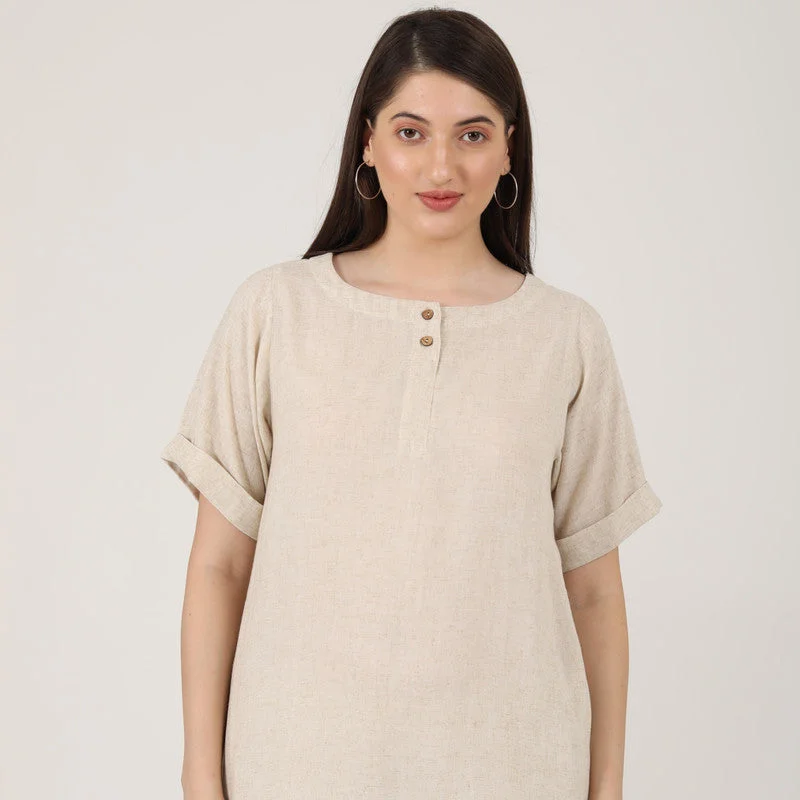 Linen Co Ord Set for Women | Beige | Tunic & Trousers