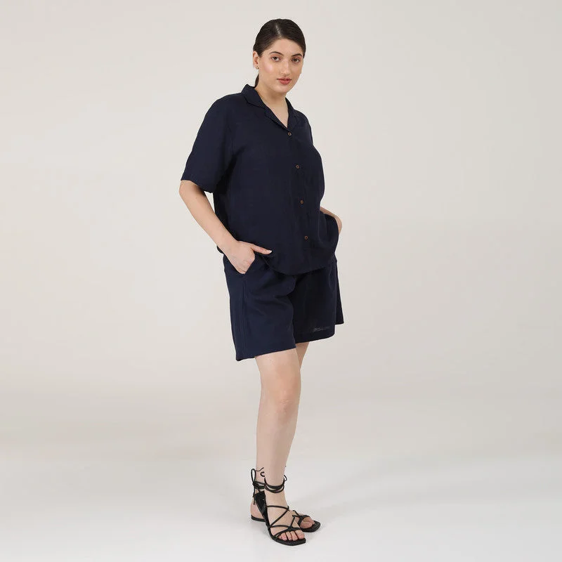 Linen Shorts for Women | Navy Blue